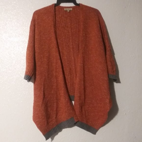 Democracy women's size M orange multicolored cardigan sweater with gray trim - Picture 1 of 14